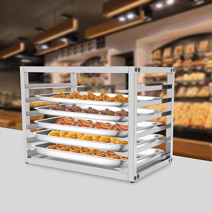 Pan Rack 6-Tier Tabletop Stainless Steel Baking Tray Racks with 4-Non-slip Feet and Allen Key Portable Floor Mount Bakery Rack Commercial Sheet Pan/Bun Pan Rack for Bakeries (21 x 13 x 18 inches)
