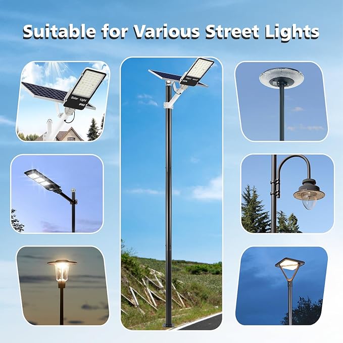 Street Light Pole 13 ftBlack Outdoor Solar Light PoleSplit Heavy-Duty Metal Adjustable Street Lamp Post with Rebar Cage and Ground Screw for Basketball CourtsStreetParking LotsPark.