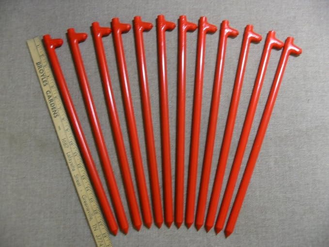 A 12 Pack of Heavy Duty Steel Tent Stakes 18 Long