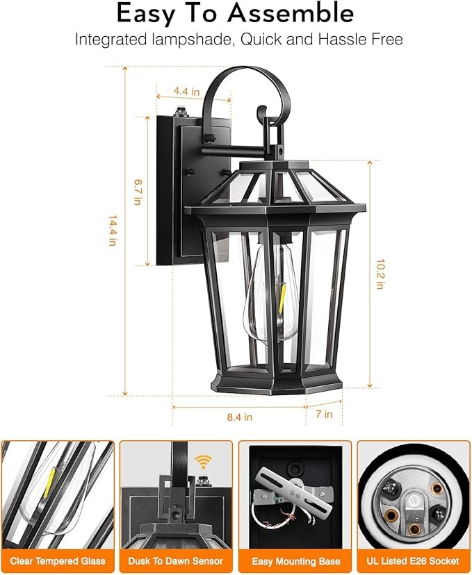 VIANIS Dusk to Dawn Exterior Light Fixture Waterproof Outdoor Wall Sconce Porch Light for House 100% Anti-Rust Aluminum Outside House Lights Farmhouse Coach Lantern for Porch Garage Front Door