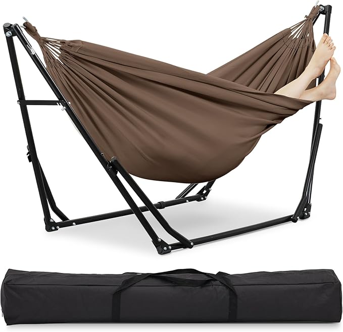2 in 1 Hammock with Stand Outdoor Hammock Swing Chair with Portable Heavy Duty Stand Multi-Functional Hammock Stand 480 lbs Weight Capacit-Coffee