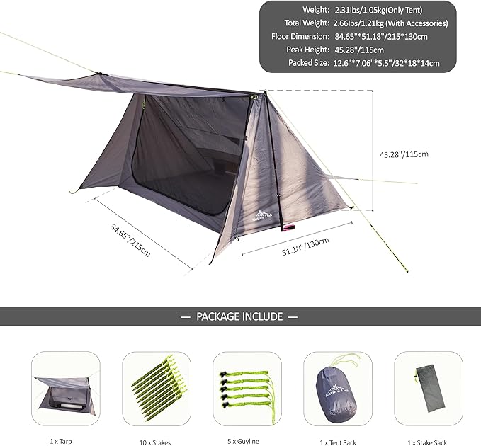 Sirius Two Ultralight Backpacking Tent 2 Person Trekking Pole Waterproof Compact Single Wall Bushcraft Shelter for Camping Hiking Kayaking