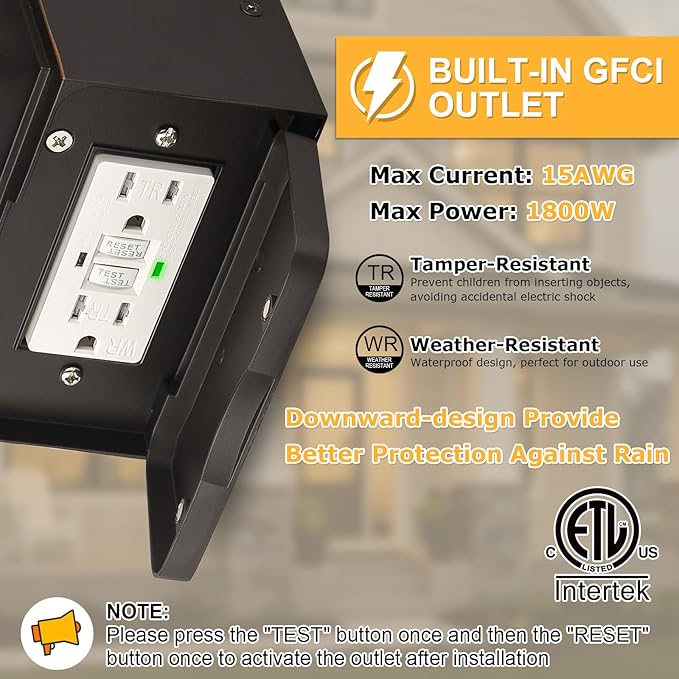 Porch Light with GFCI Outlet Built in Dusk to Dawn Outdoor Lighting with Outlet Waterproof Anti-Rust Alunmium Exterior Wall Mount Fixture Outside Light for House Garage Front Door Bulb Included