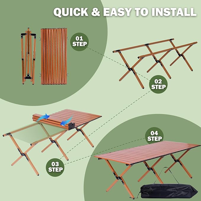 Camping Table Folding 132 lbs Capacity &amp 11 lbs Lightweight 45.5x23.2 Inch Portable Roll Up Low Picnic Table with Carry Bag for 4-6 Person Beach Backyard BBQ Camping