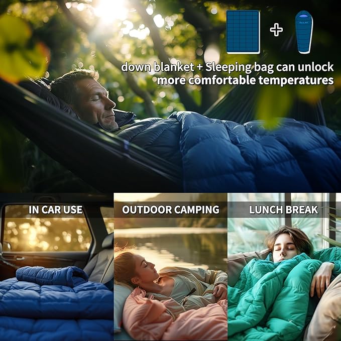 Down Camping Blanket Packable600+Fill PowerMulti-Purpose Warm Camping Quilt for Outdoor Camping Backpacking and Hiking 73x53 inches.