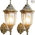 EMART Outdoor Front Porch Light Exterior Anti-Corrosion Waterproof Aluminum &amp Glass Shades Wall Lamp Fixture Modern Sconce Lantern for Outside House Garage - 2 Pack Gold （Bulb Included）