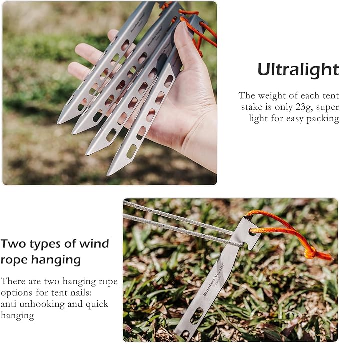 Boundless Voyage Titanium Tent Stakes 20cm/7.8 in. V-Shape Tent Pegs Nails (8-Pack) Outdoor Camping Ultralight Awning Canopy Accessories