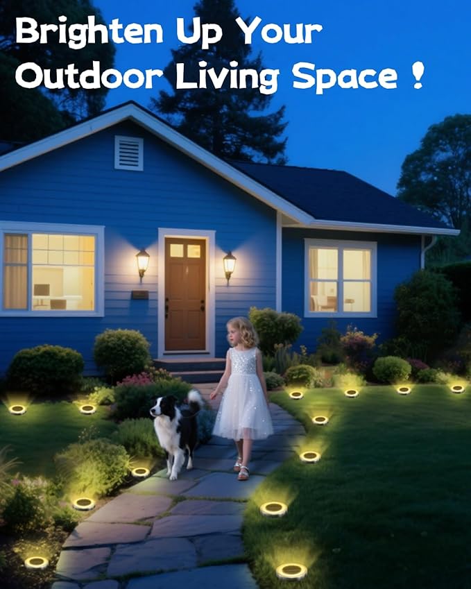 Mini Solar Ground Lights Outdoor 16 Pack Waterproof Upgraded Anti-Rust Solar Flat Garden Lights Stainless Steel Solor Powered Disc Landscape Light for Pathway Walkway Yard Lawn Patio-Warm White