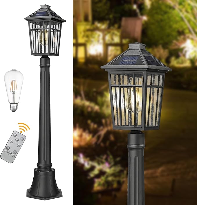 Darkaway 41inch Solar Post Lights Outdoor Light Fixture Dusk to Dawn Aluminum Lamp with Remote and Pole Mount Base Solar Lamp Fence Deck Post Lighting for Garden Patio Pathway