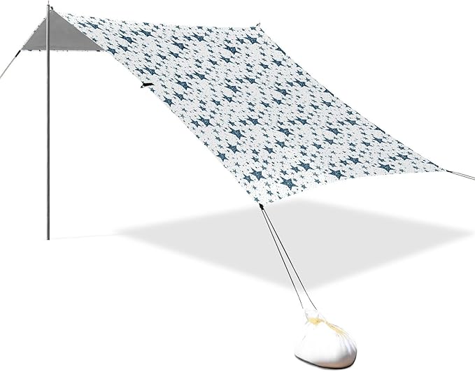 ALAZA Blue Stars Starry Beach Tent Sun Shelter UPF50+ Protection Beach Shade Canopy w/ 4 Sandbags for Outdoor Camping Fishing Backyard Fun Picnic 10x9 ft