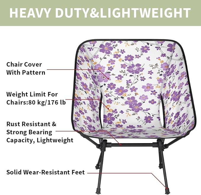Honeybaby Folding Camping Chair Cute Flowers Floral Camping Chairs Lightweight Portable Chair Outdoor Foldable Chairs for Camping Travel Picnic Beach Hiking