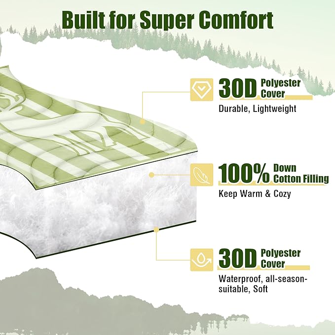 OUTSKIRT Packable Camping Blanket Outdoor Puffer Camping Blankets for Cold Weather Lightweight &amp Wearable Camping Quilt Ideal for Traveling Hiking Festival &amp Outdoor Adventures Deer