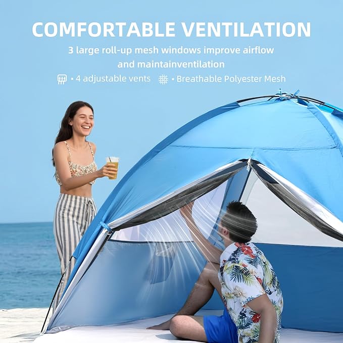 Beach Tent Sun Shelter for 4/5 Person - UPF 50+ UV Protection Portable Beach Shade Sun Canopy Waterproof &amp Lightweight Easy Setup Beach Tent for Family Beach Trips Picnics Camping