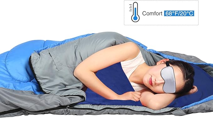 REDCAMP Fleece Sleeping Bag Liner with Hood Great for Adult Warm or Cold Weather 87 Long Full Sized Zipper Camping Blanket for Outdoor Blue