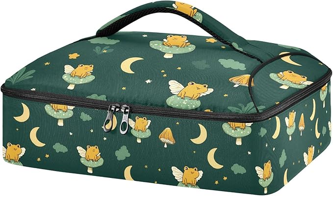 Casserole Carrier Frog and Mushroom PatternInsulated Casserole Carrier for Hot or Cold Food Thermal Lunch Tote for Potluck Parties Picnic Beach Fits 9 x 13 Inches Baking Dish