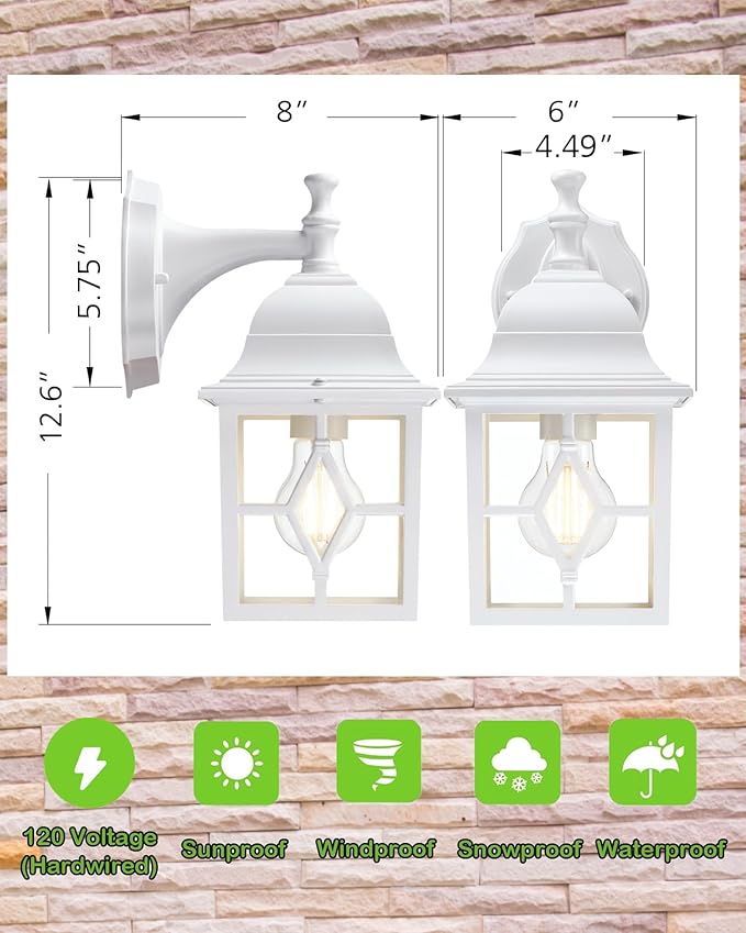 LIT-PaTH Outdoor Wall Lantern White Large Exterior Wall Light Fixture E26 Base Anti-Rust Aluminum Porch Lighting for Outside Patio Garage 1 Pack
