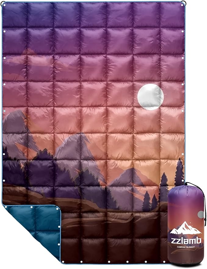 zzlamb Camping Blanket for Cold WeatherOutdoor Puffy Blanket Portable Down AlternativeWindproof Warm Cloak with SnapsCozy Quilt Backpacking Picnic RV Travel Plane Car Hammock Beach Climbing