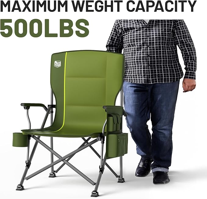 TIMBER RIDGE Oversized Folding Camping Chair High Back Heavy Duty for Adults Support up to 500lbs with Cup Holder Side Pocket Cooler Bag