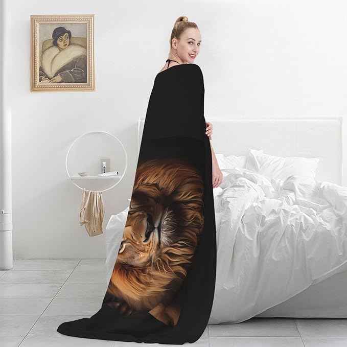 The Lion's Gaze Blanket.Super Soft Flannel Blanket 80x60 inches 100% Polyester for Warmth Perfect for beds Sofas and Camping.