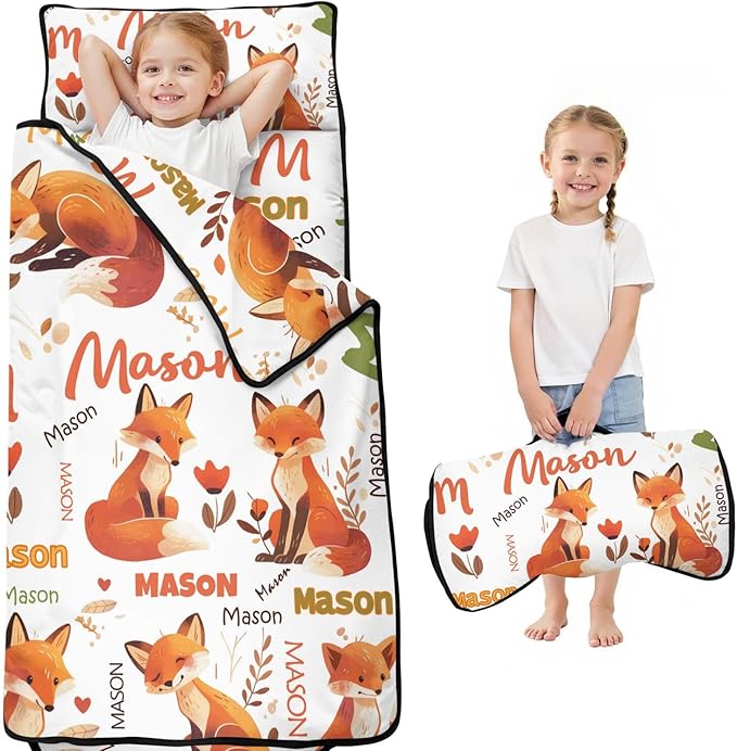 Personalized Toddler Nap Mat – Custom Name Sleeping Bag with Pillow &amp Blanket Roll-Up Nap Mats for Daycare