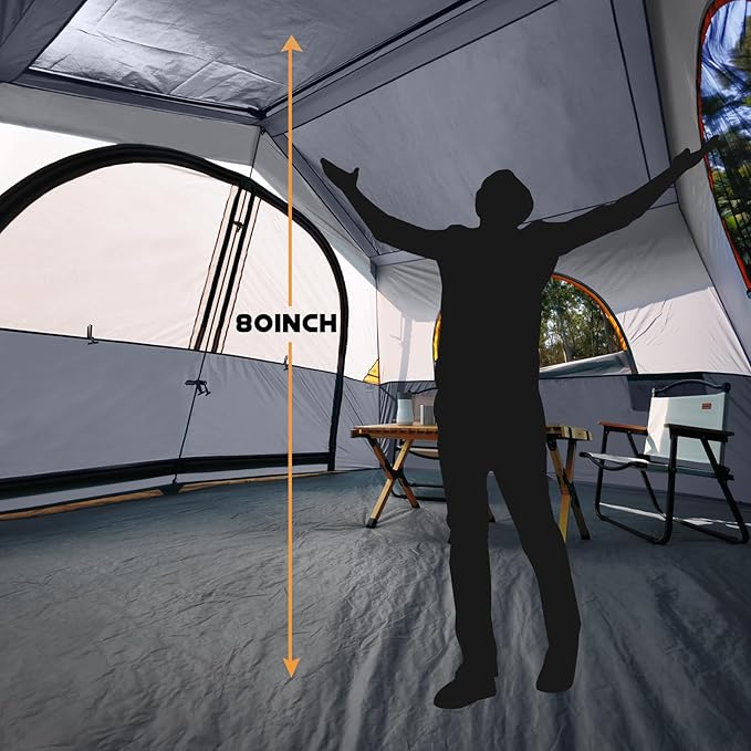 HIKERGARDEN 6-8 Person Camping Tent - Portable Family Cabin Tent for Camp Windproof Fabric Camp Tent Outdoor for Hiking Backpacking Traveling