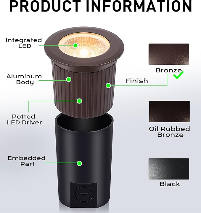 [6 Pack] CLOUDY BAY 9W LED Landscape Well Lights2700K/3000K/3500K/4000K/5000K SelectableLow Voltage 12V/24V Ground LightingWaterproof Outdoor In Ground Lights for UplightsBronze