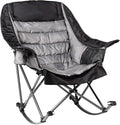 Oversized Rocking Camping Chair for Adults - 400lbs Capacity Padded Camp Chair with Cup Holder Portable Foldable Outdoor Rocker Chair for Camping Backyard Patio (Black &amp Gray)