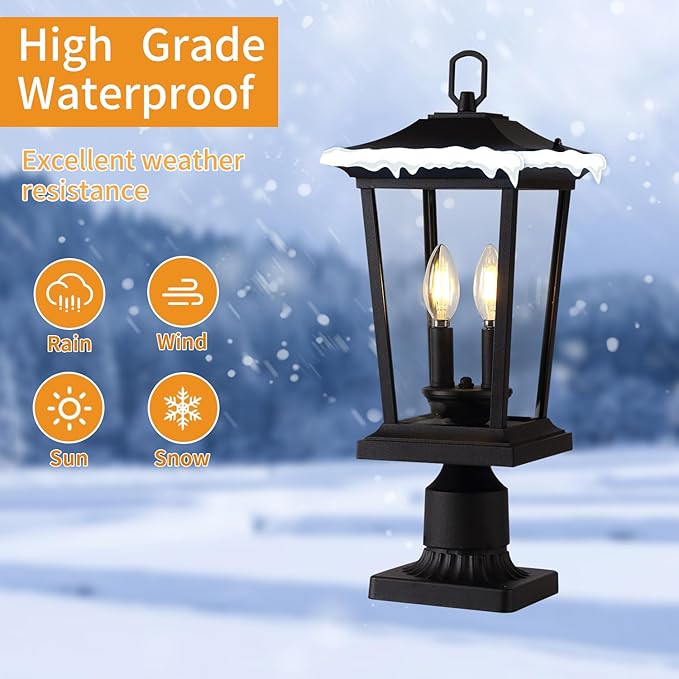 Outdoor Post Lights Cast Aluminum Lamp Post Light Fixture 2-Light Pole Mount Light with Clear Glass Outdoor Pier Mount Light Matte Black Finish