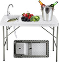 Folding Fish Cleaning Table with Sink – 4FT Portable Camping Sink &amp Fillet Station Outdoor Sink w/Faucet &amp Hose Hookup for Fishing Dock Beach Kitchen Patio Picnic