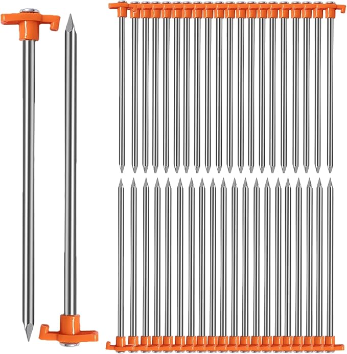APACALI 40 PCS Metal Tent Stakes Heavy Duty 10 Inch Yard Stakes Non-Rust Metal Tent Pegs Ground Stakes Tent Spikes Camping Accessories for Camping Patio Garden Canopies Grassland Outdoor