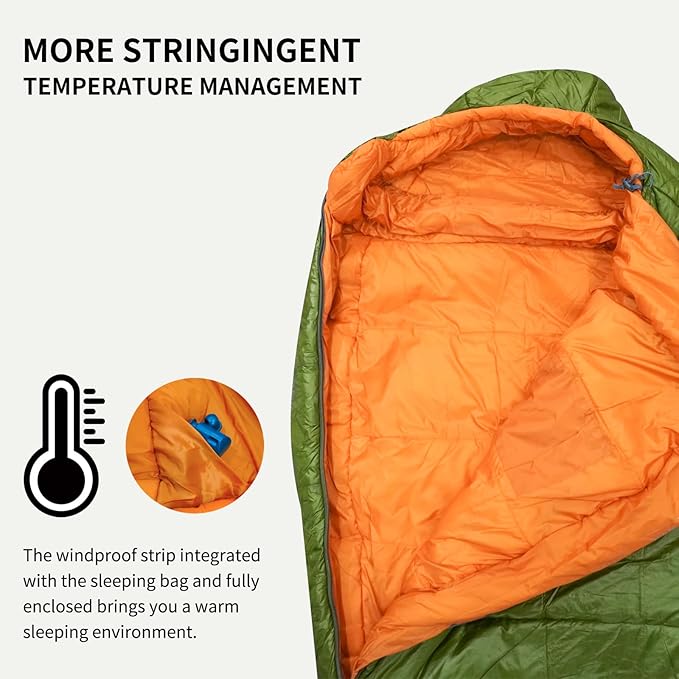 Mountainlodge 3-4 Seasons Shingle Sleeping Bag 15℉ with Inner Pocket for AdultPerfect for BackpackingTraveling and HikingIncluding Free Compression Stuff Sack.
