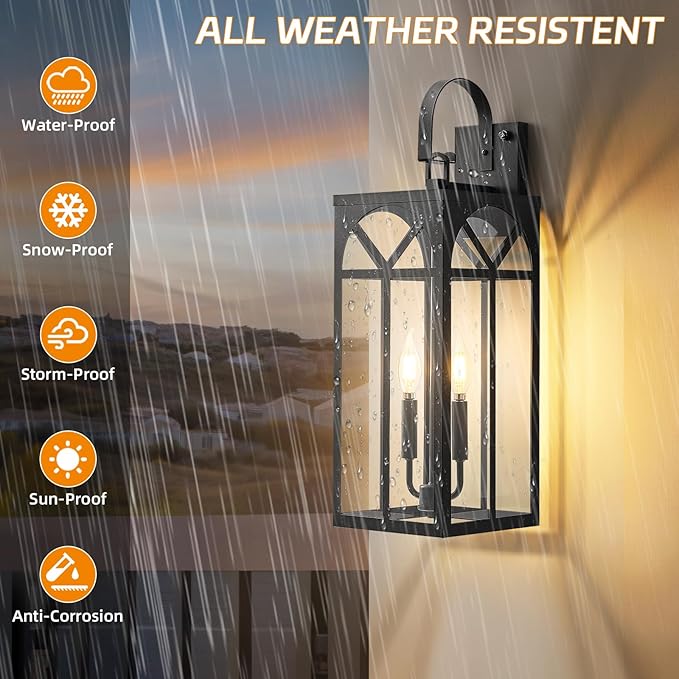 Dusk to Dawn Outdoor Wall Lighting 2 Packs 18 Large Exterior Matte Black Outdoor Sconce Lights Industrial Porch Wall Lantern Waterproof Modern Outdoor Light Lamp Fixture for Patio Entryway