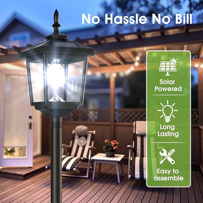 Greluna Solar Lamp Post Light Outdoor Cool White IP45 Waterproof Solar Post Lights Outdoor Pole Lights Decorative Lamp for Yard Garden Patio Lawn Pathway Driveway Front/Back Door 2 Pack