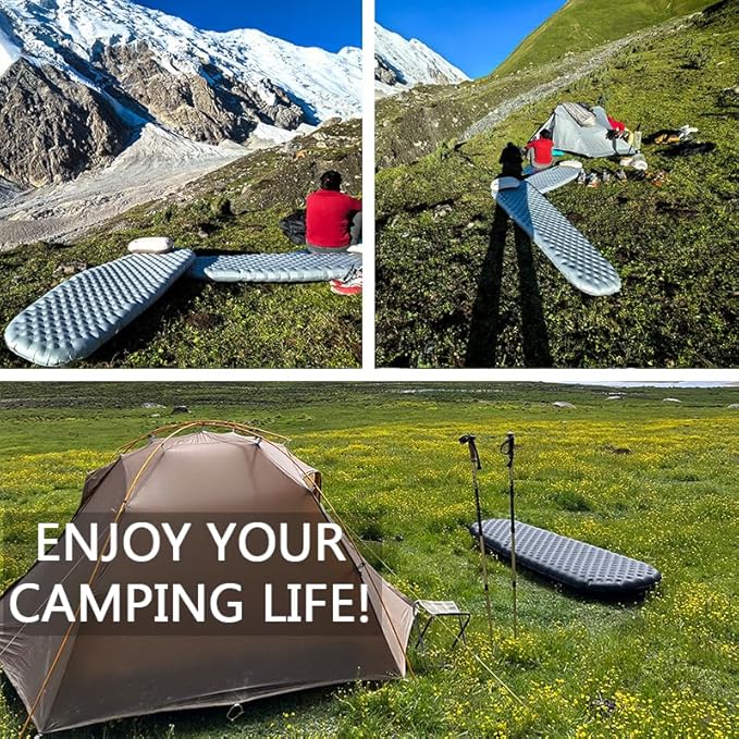 Single Inflatable Sleeping Mat 20D Nylon Lightweight Air Bed for Adults Air Mattress with Storage Bag for Camping Ultralight Backpacking Hiking Traveling &amp Outdoor Activities(Black L)