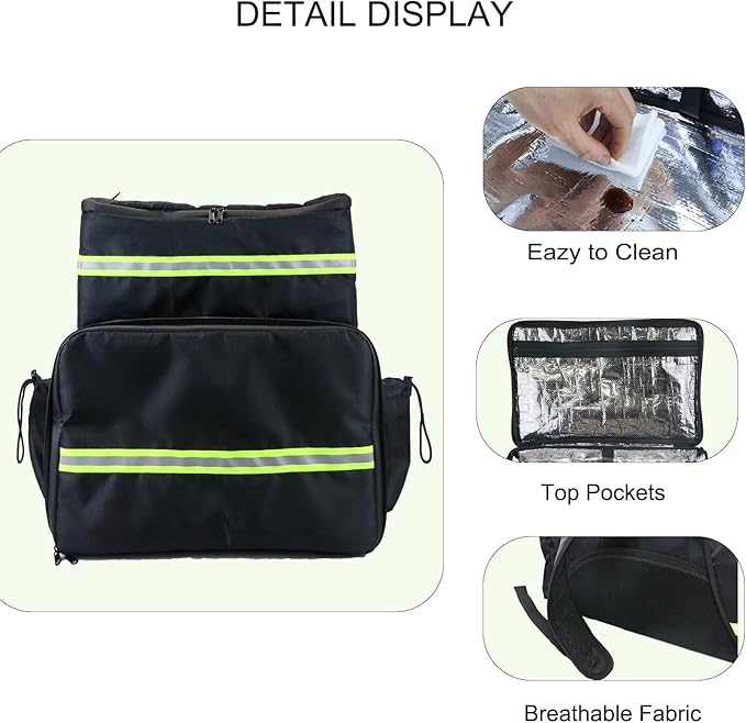 Extral Large Food Delivery Backpack17x17x16 Insulated Pizza Delivery Backpack fits 14'' 16'' Pizzas Motorcycle Food Delivery Bag for Bike with 4 Pockets for Uber Eats Doordash