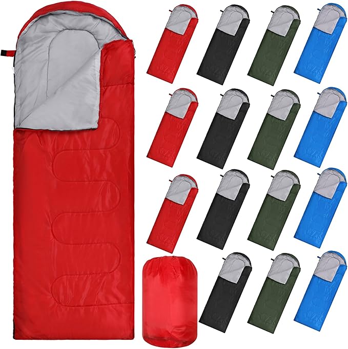Tudomro 16 Pack Bulk Sleeping Bags for Adults Lightweight Waterproof Camping Sleeping Bags with Compression Sack for Camping Backpacking Hiking Travel Emergency Use