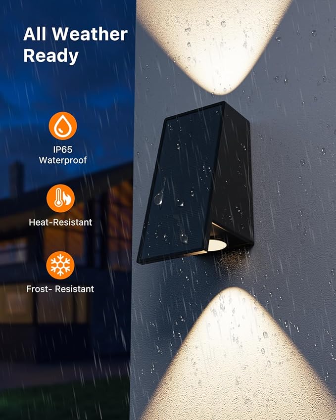 8 Pack Solar Powered Fence Lights Outdoor (Warm/Neutral/Cool White) Waterproof Up and Down Wall Mount LED Decorative Lamp for Outside Patio House Backyard Porch Deck Garden with 3 Lighting Modes