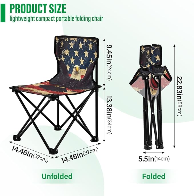4th of July Independence Day Brown Bird Collapsible Camp Chairs for Adults Heavy Duty Lightweight Packable Chair with Carrying Bag Ice Fishing Chair with Back for Lawn Ice Fishing