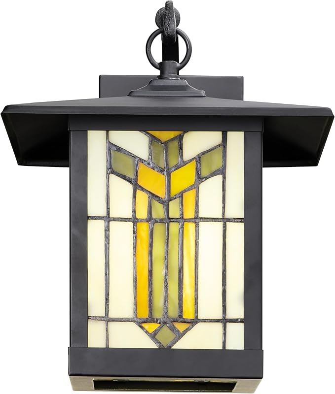 RIVER OF GOODS Stained Glass Outdoor Light Fixture - 11.75 H - Mission Style Porch Light - ‎Lily
