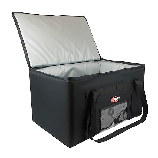 Sterno Delivery 3XL Insulated Food Carrier Hot and Cold Bags for Catering and Food Delivery Durable Black Cloth Exterior with Tear-Resistant Vinyl Liner 13L x 22”W x 14”H