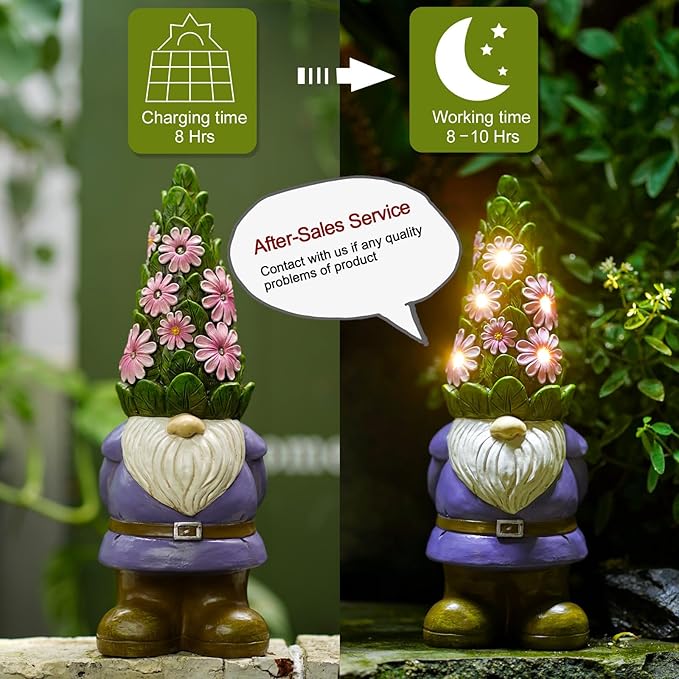 Nacome Solar Garden Outdoor Statues Gnome with Succulent and 7 LED Lights - Lawn Decor for Patio Balcony Yard Ornament - Chrismtas Gifts for Mom Grandma