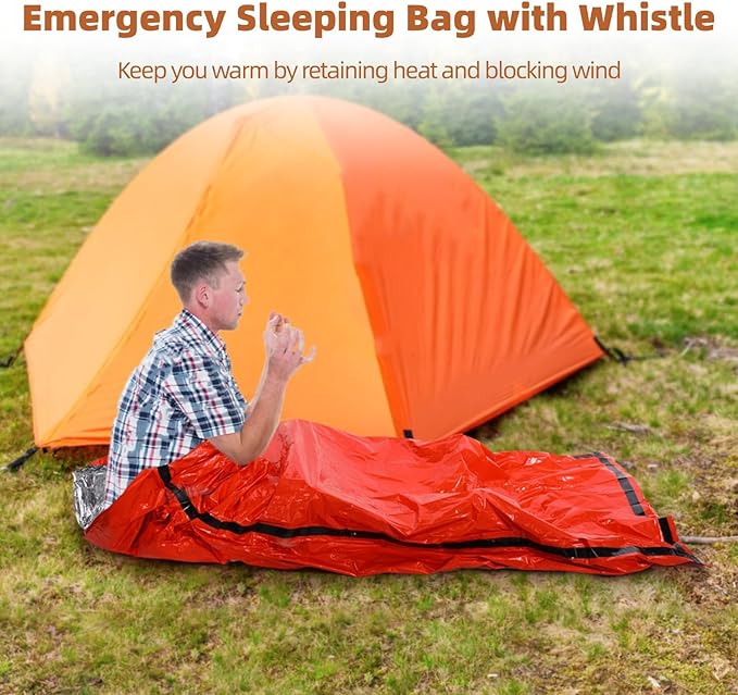 Waterproof Survival Bivvy Sack with Whistle 12-Pack Emergency Sleeping Bags for Camping Hiking and Outdoor Adventures