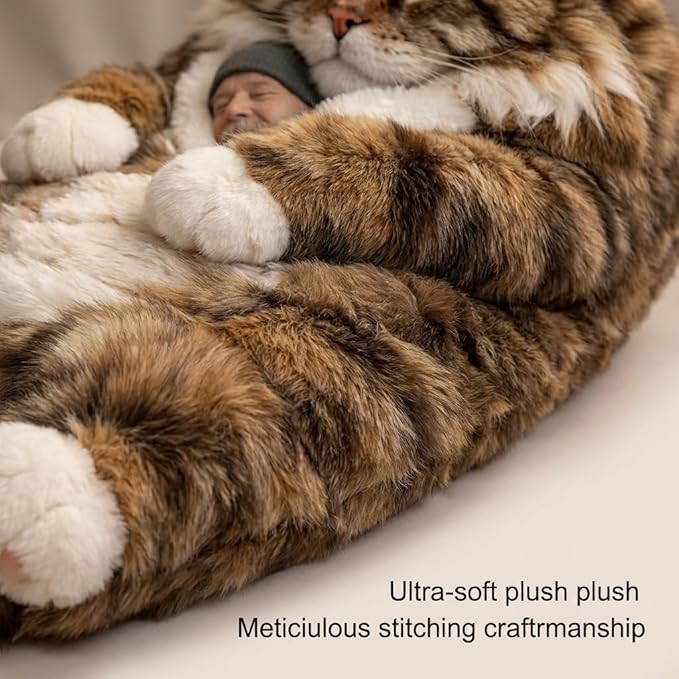 Soft Cat Sleeping Bag for Humans - Fluffy Cat Sleeping Bag for Adults - Warm Plush Envelope Design for Indoor &amp Outdoor Use