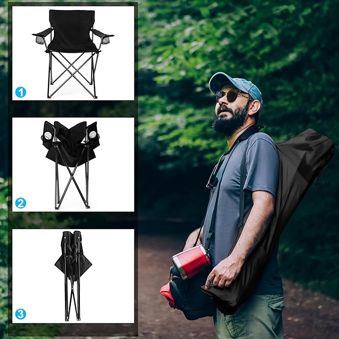 HaSteeL Foldable Camping Chair Set of 2 Folding Camp Chairs for Adults Large Portable Lawn Chair for Outdoors Fishing Hiking Travel Picnic Beach Supports 275lbs &amp Include Storage Bags (Blac