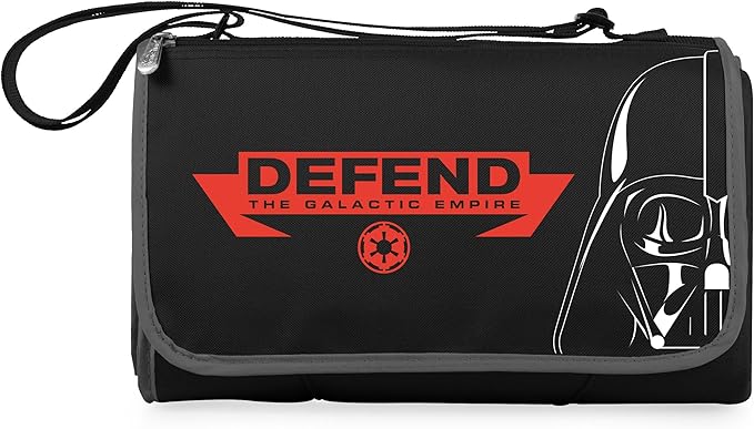 PICNIC TIME Star Wars Darth Vader Blanket Tote Picnic Blanket Folding Outdoor Beach and Camping Blanket with Carry Tote and Zipper Pocket Water Resistant Fleece (Black with Black Exterior)