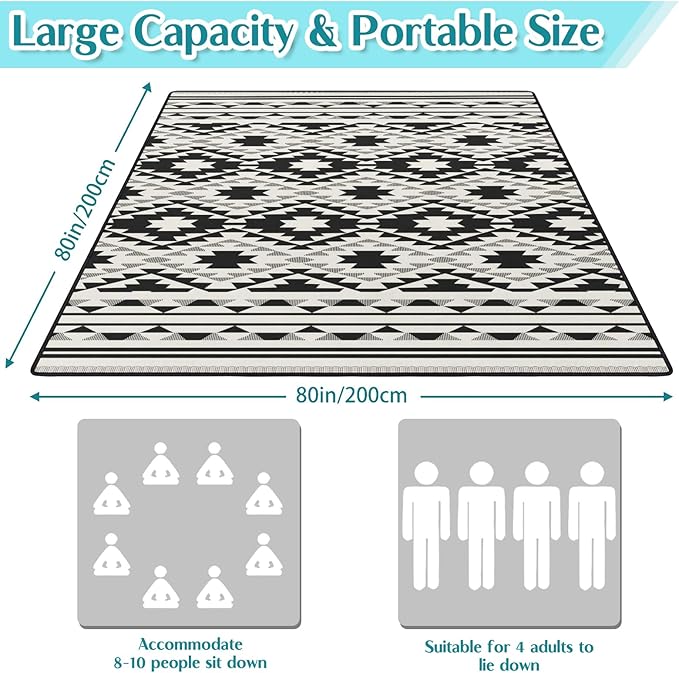 Boho Picnic Blankets Waterproof Foldable 80″X80″ Tribal Large Picnic Mat Outdoor Blanket for Grass Thick Beach Blanket Sandproof Picnic Accessories for Camping Party Park Patio Hiking