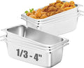 SILUI 6 Pack Food Pan 1/3 Size 4 Inch Deep Stainless Steel Commercial Hotel Pans Cafeteria Trays Supplies Catering Storage Containers