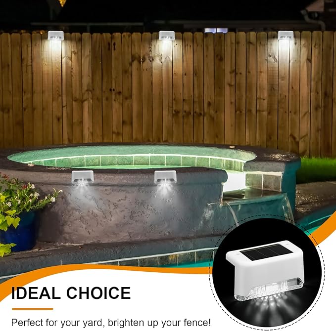 Geelin 32 Pcs Solar Deck Lights Outdoor Waterproof LED Solar Step Fence Lights for Stairs Step Railing Patio Driveway Garden Pathway and Yard(White Shell Cool White Light)