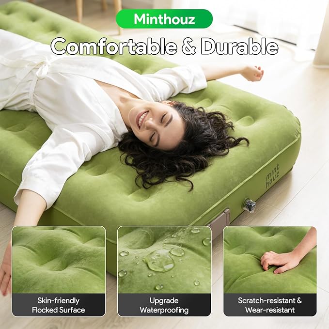 Minthouz Self Inflating Sleeping Pad with Electric Pump One-Click Inflate/Deflate 1-2 Mins 9.8 Ultra-Thick Camping Sleeping Pad for Car Travel Tent