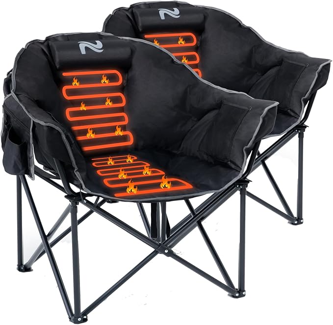 LILYPELLE Oversized Heated Camping Chair Patio Lounge Chairs with 3 Heat Levels Portable Folding Heated Chair Round Moon Saucer Folding Lawn Chair Outdoor Chair for Camping Lounge Patio